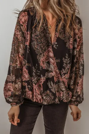 Blakely Printed Surplice Long Sleeve Blouse