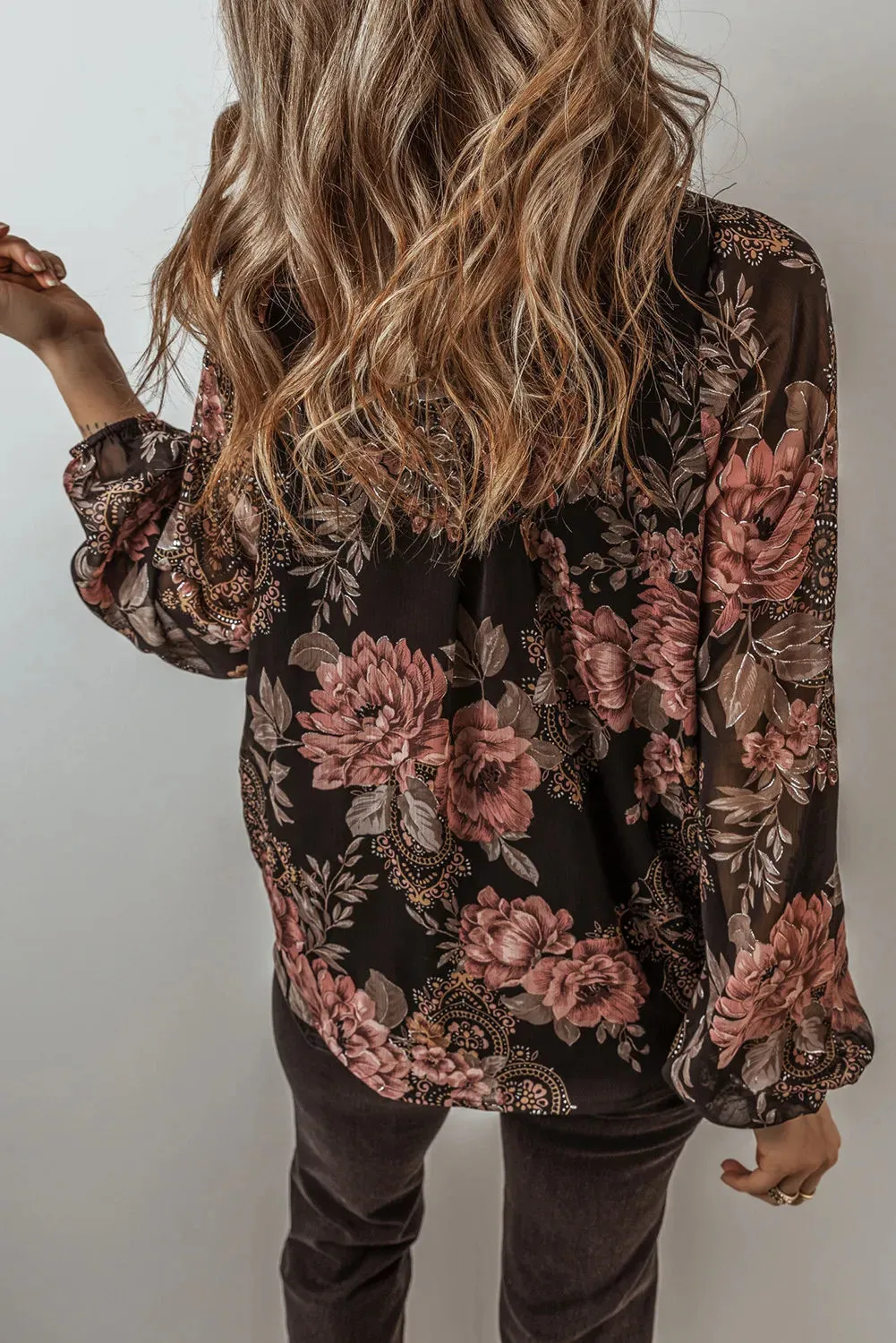 Blakely Printed Surplice Long Sleeve Blouse