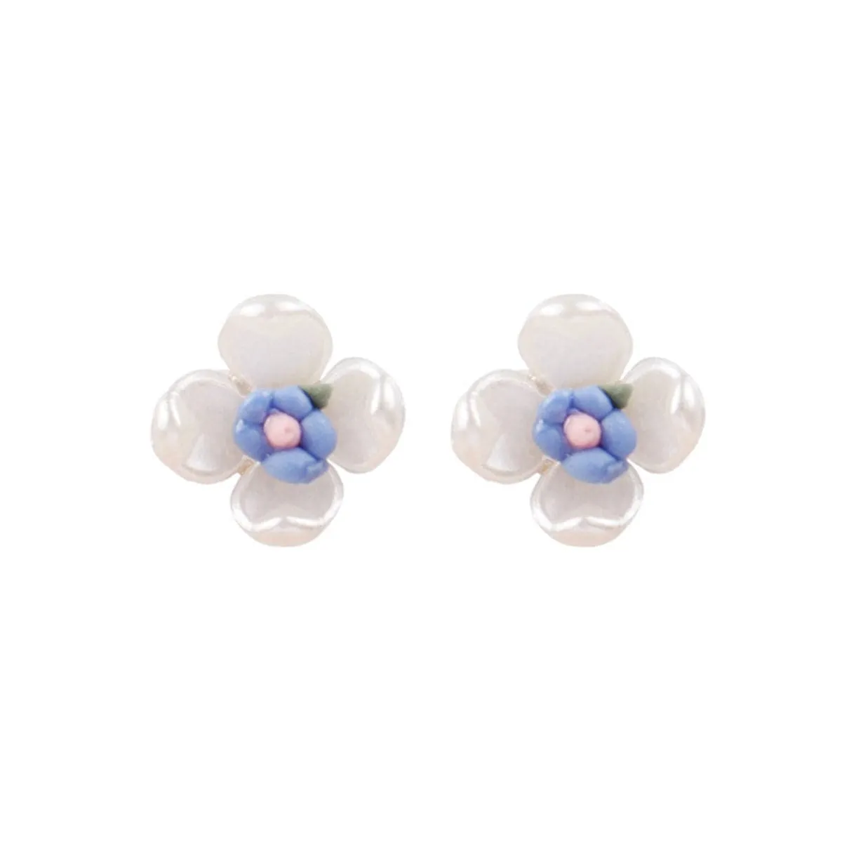 Blue Acrylic & 18K Gold-Plated Floral Stud Earrings
