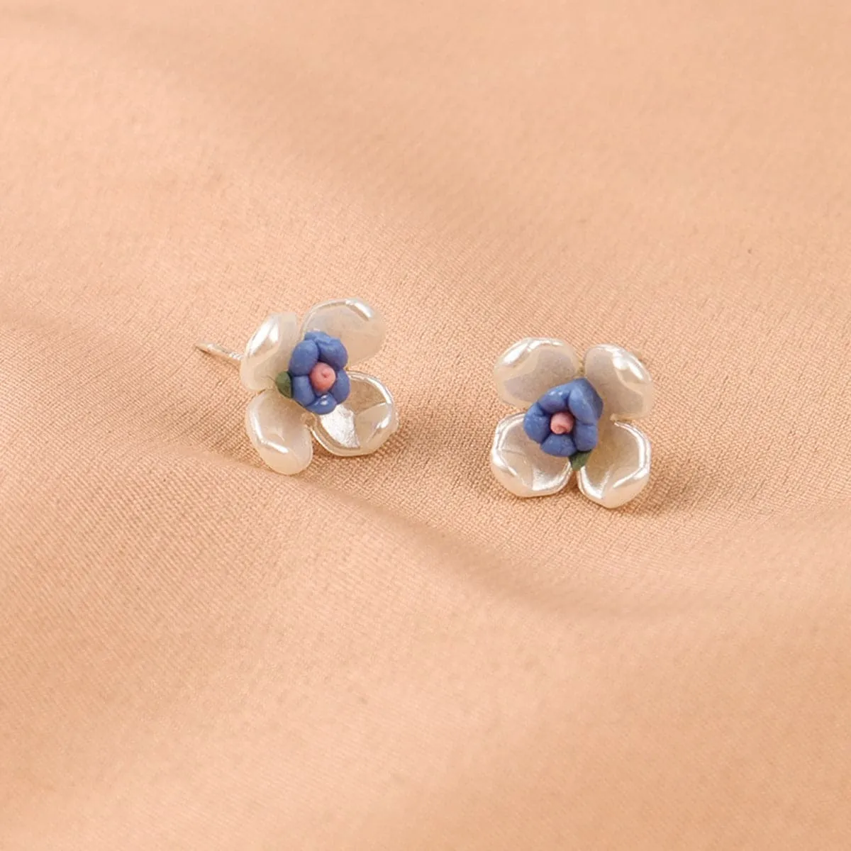 Blue Acrylic & 18K Gold-Plated Floral Stud Earrings