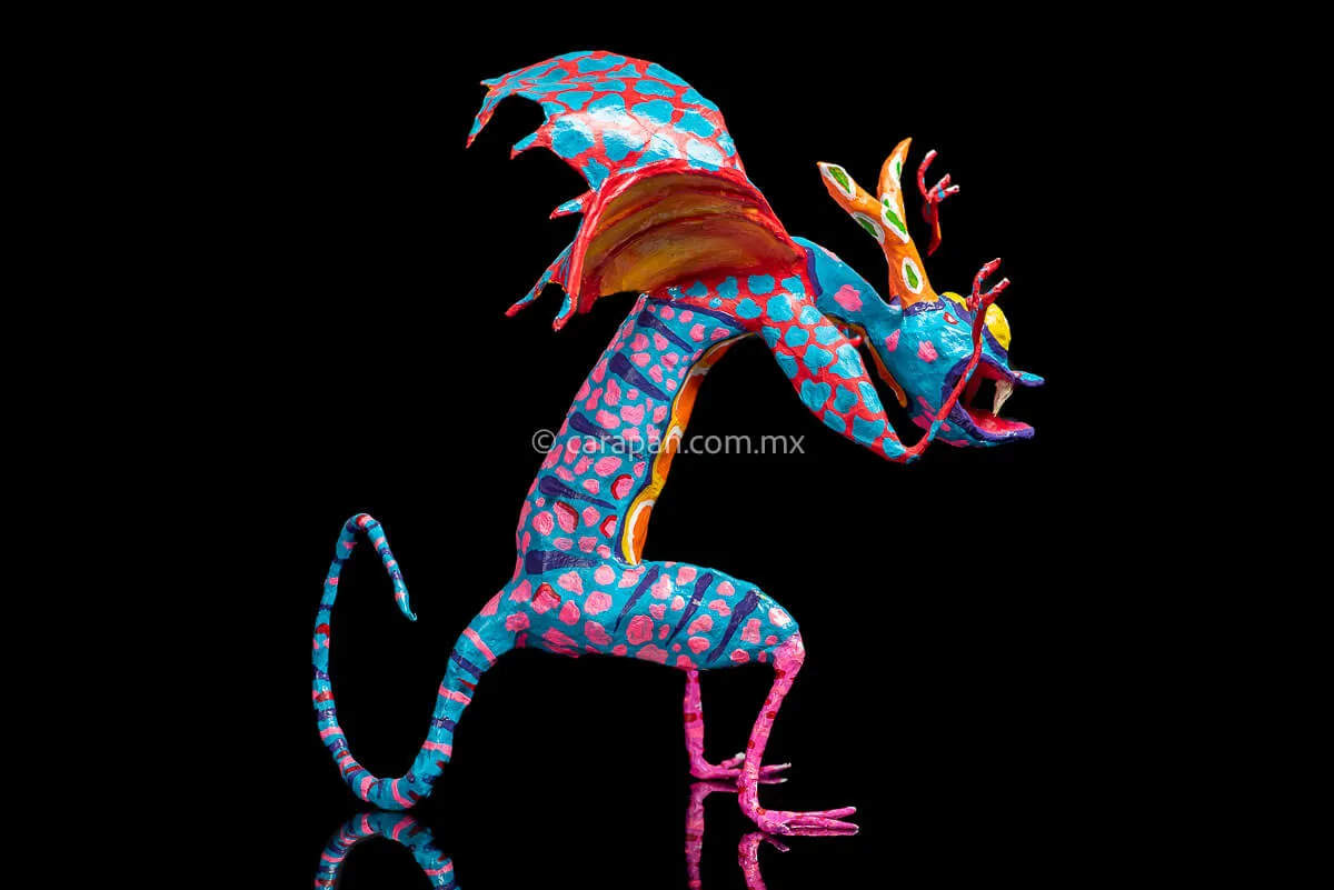 Blue & Orange Mexican Dragon Paper Mache Alebrije