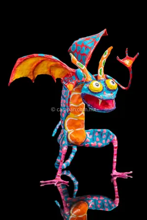 Blue & Orange Mexican Dragon Paper Mache Alebrije