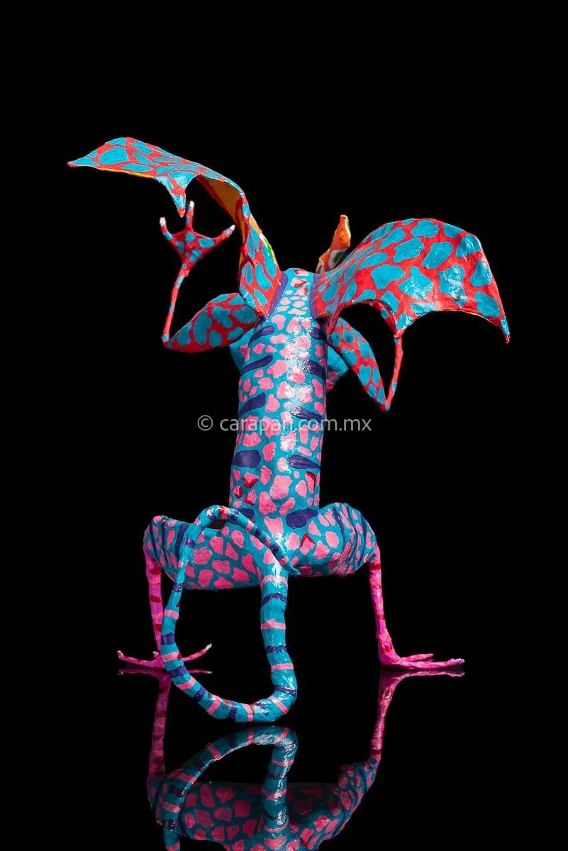 Blue & Orange Mexican Dragon Paper Mache Alebrije
