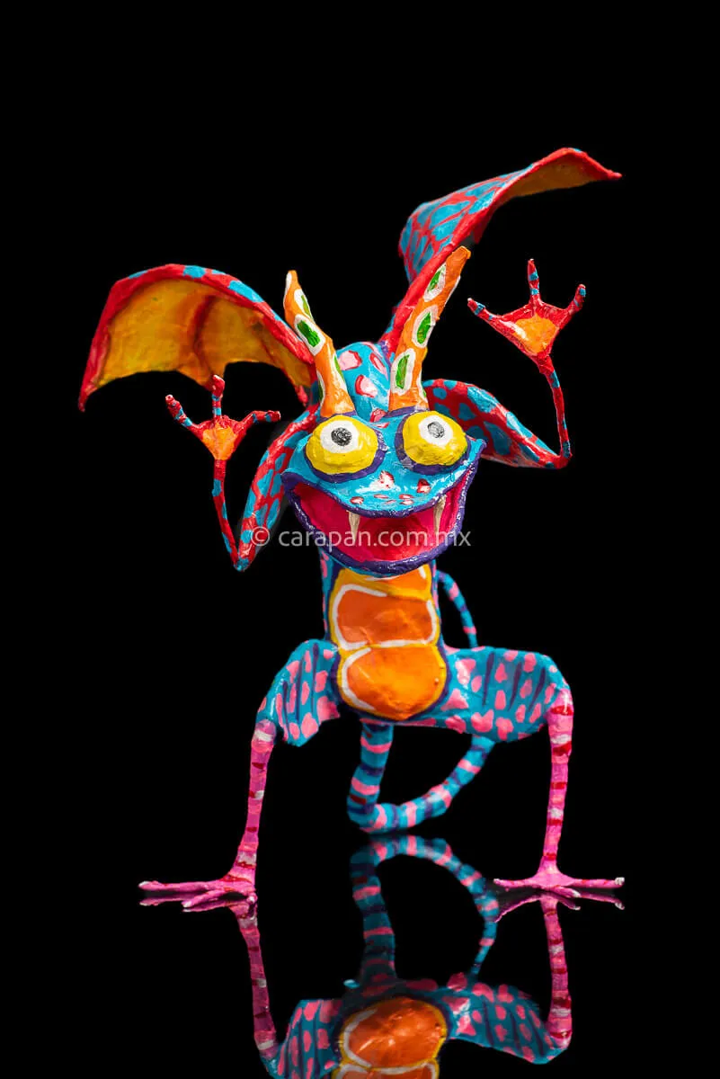Blue & Orange Mexican Dragon Paper Mache Alebrije