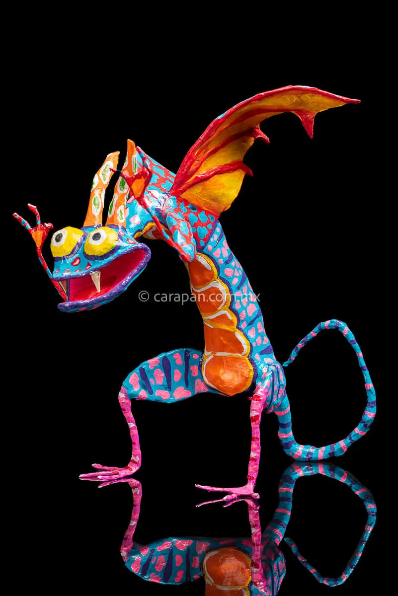 Blue & Orange Mexican Dragon Paper Mache Alebrije