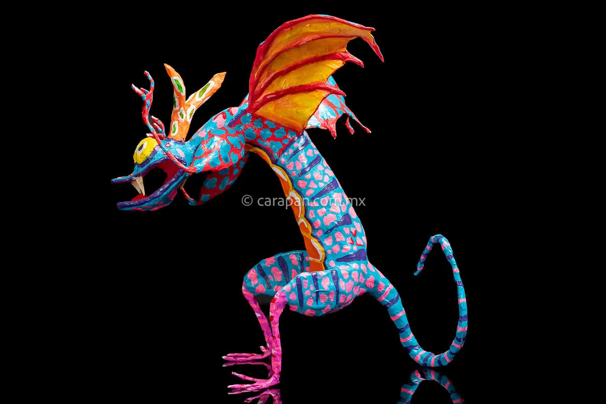 Blue & Orange Mexican Dragon Paper Mache Alebrije