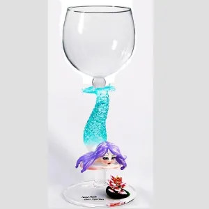Blue Mermaid Hand Blown Wine Glass