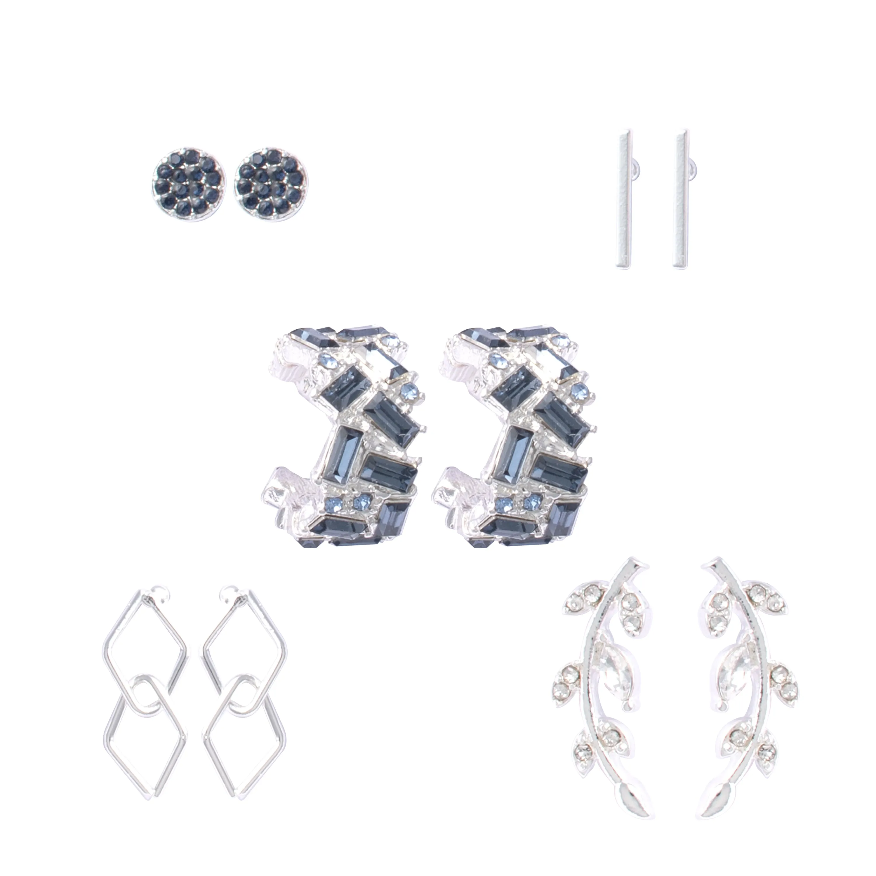Blue Pave Baguette Hoop Earring Set