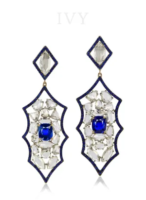 Blue Sapphire and Diamond Earrings
