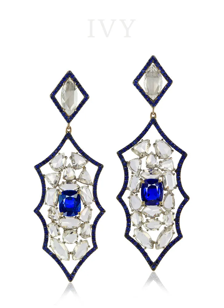 Blue Sapphire and Diamond Earrings
