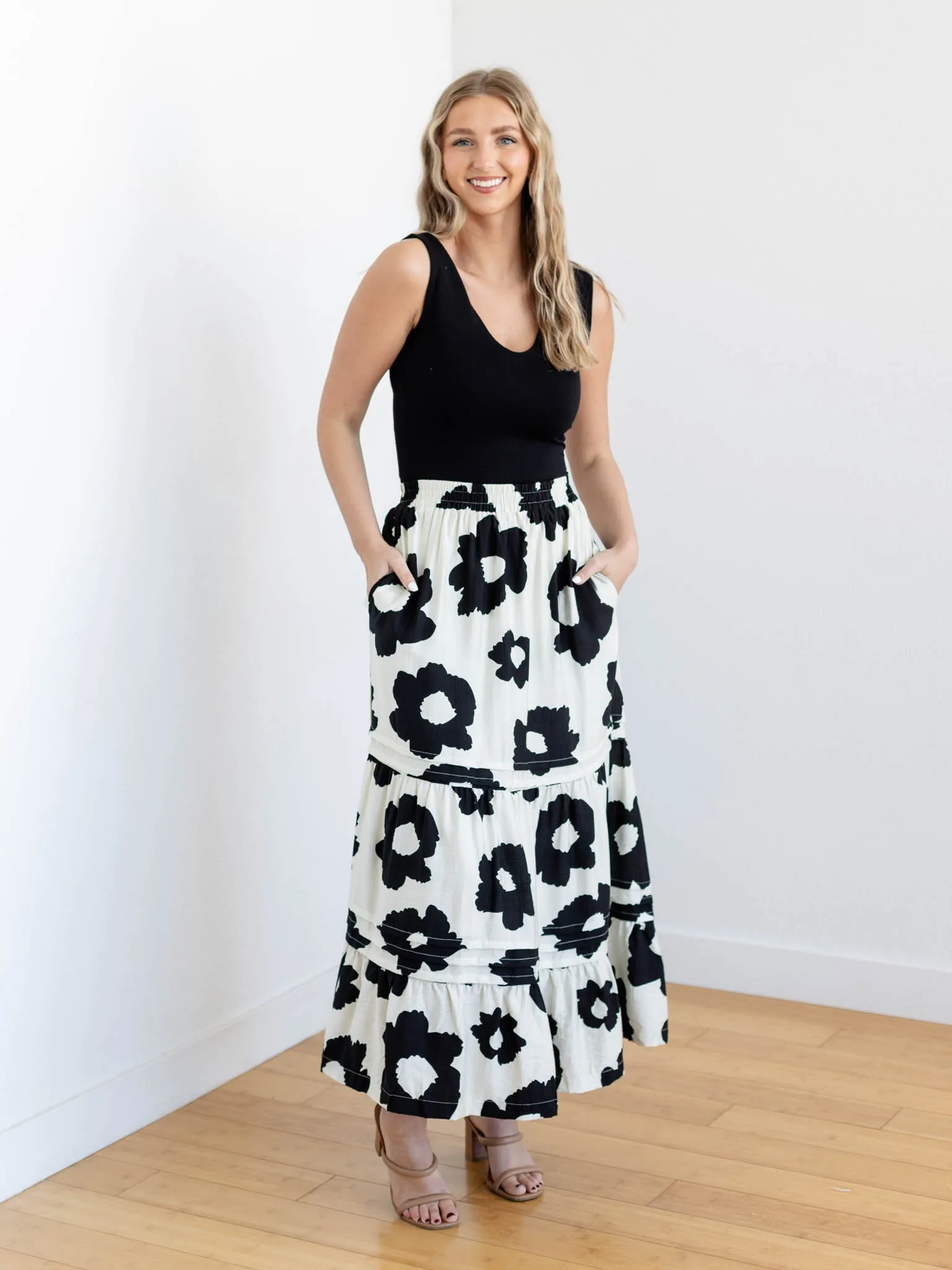 Bold Floral Tiered Skirt