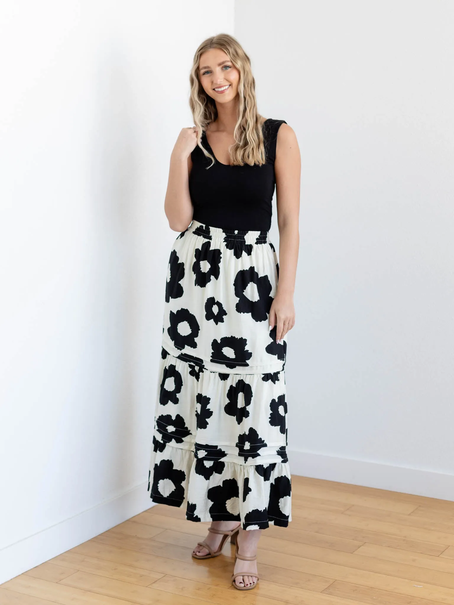 Bold Floral Tiered Skirt