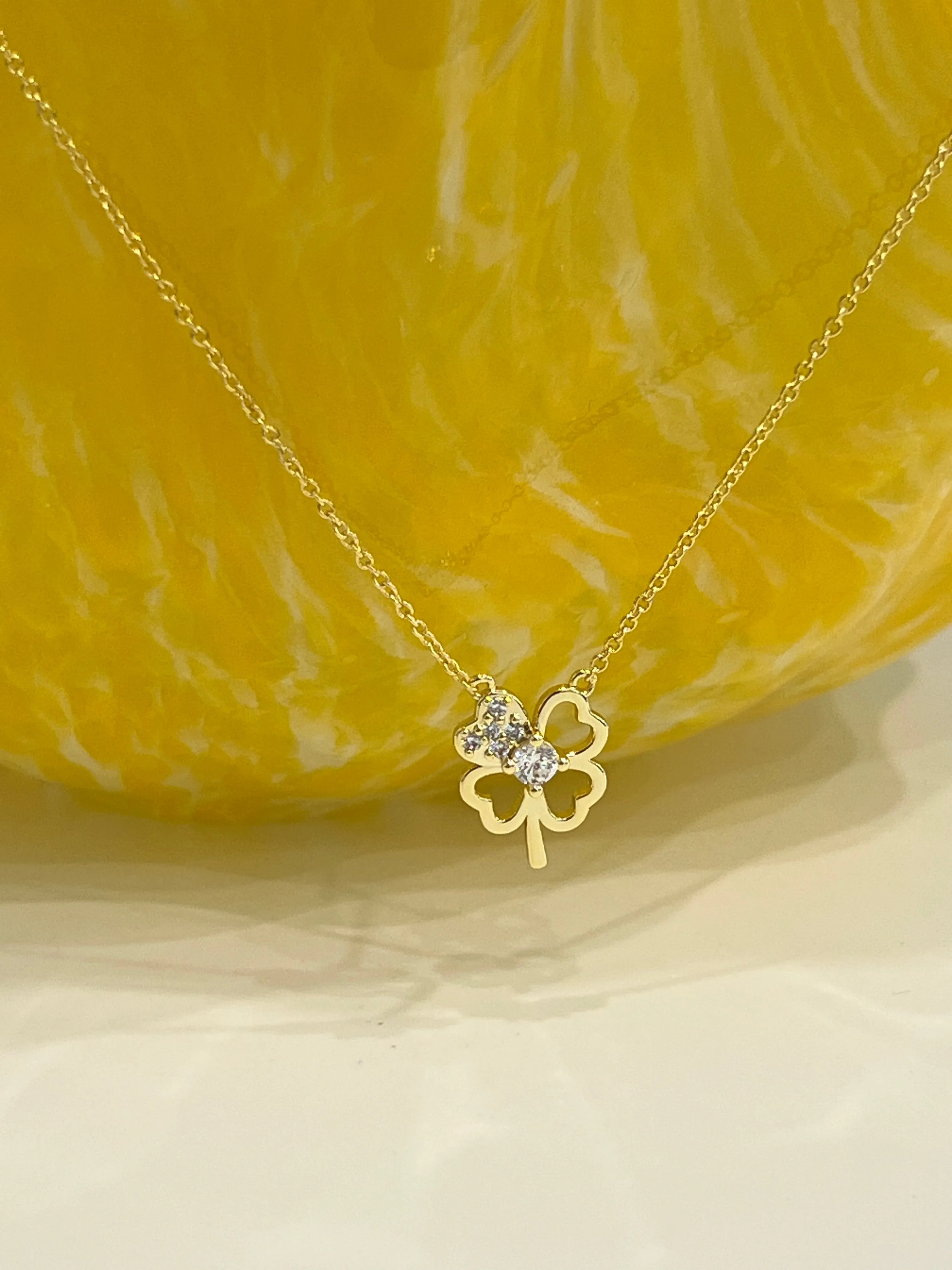 Bridesmaid CZ Small Clover Necklace - Gold
