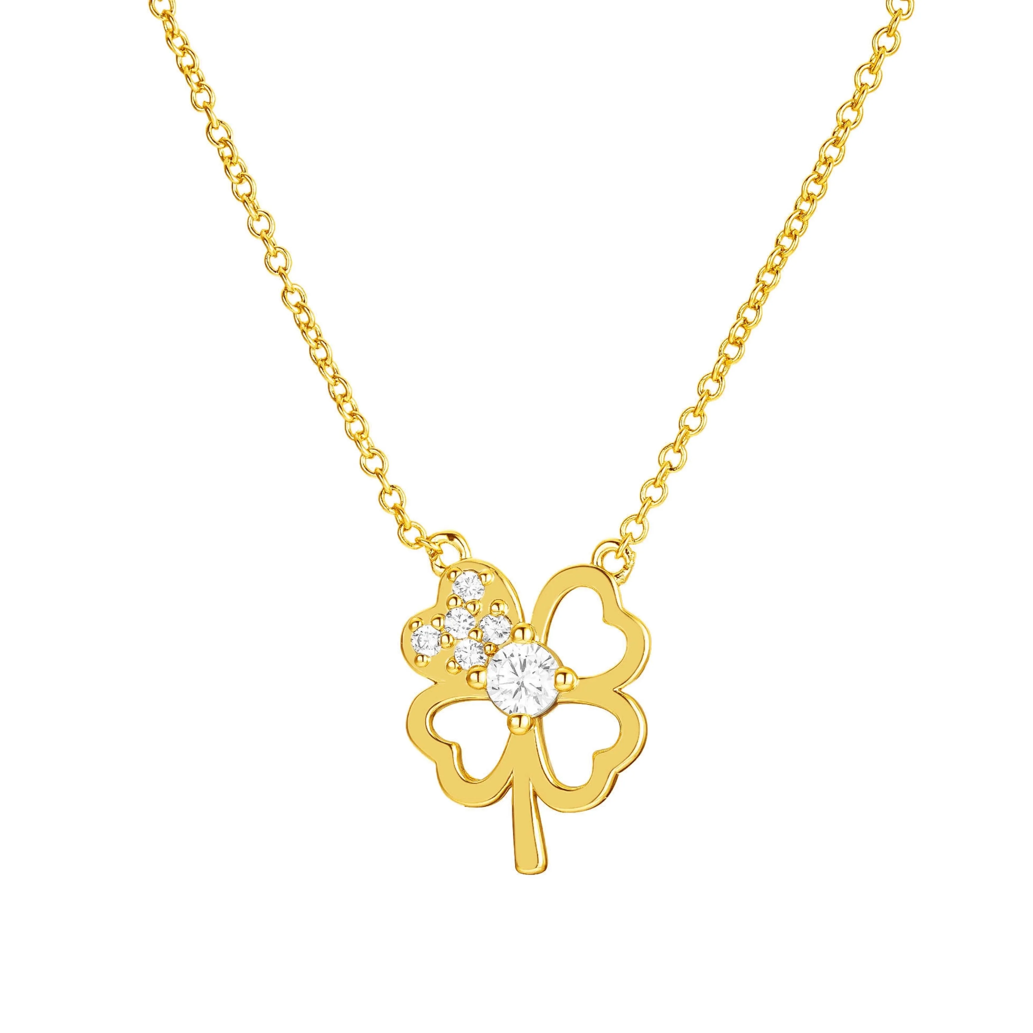 Bridesmaid CZ Small Clover Necklace - Gold