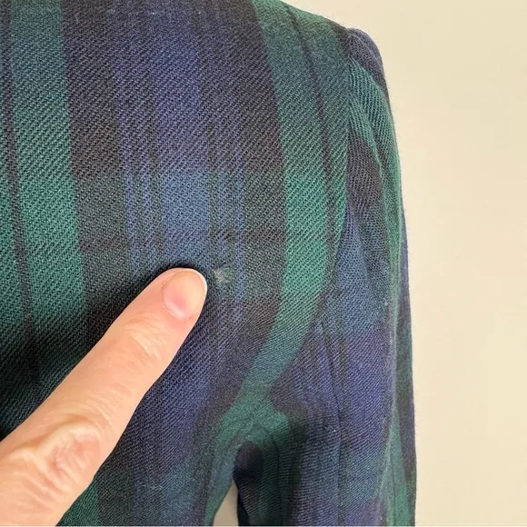 Brooks Brothers Vintage Wool Button Back Midi Dress Sz 4 Blue Green Tartan Plaid