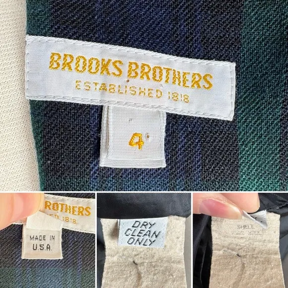 Brooks Brothers Vintage Wool Button Back Midi Dress Sz 4 Blue Green Tartan Plaid