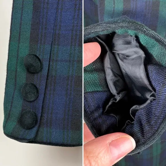 Brooks Brothers Vintage Wool Button Back Midi Dress Sz 4 Blue Green Tartan Plaid