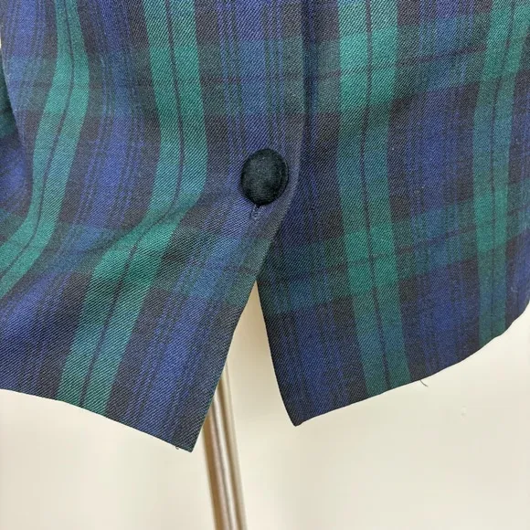 Brooks Brothers Vintage Wool Button Back Midi Dress Sz 4 Blue Green Tartan Plaid