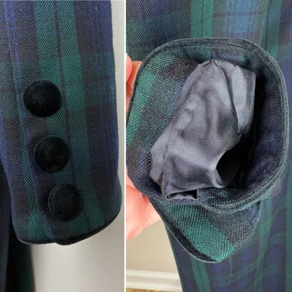 Brooks Brothers Vintage Wool Button Back Midi Dress Sz 4 Blue Green Tartan Plaid