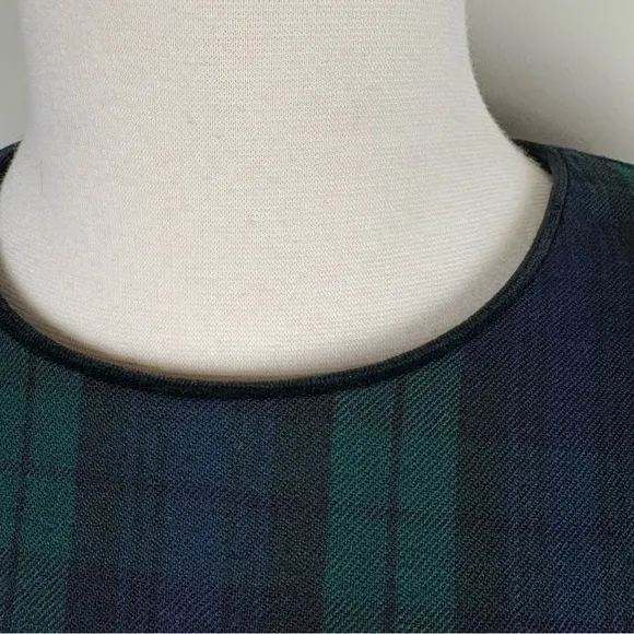Brooks Brothers Vintage Wool Button Back Midi Dress Sz 4 Blue Green Tartan Plaid
