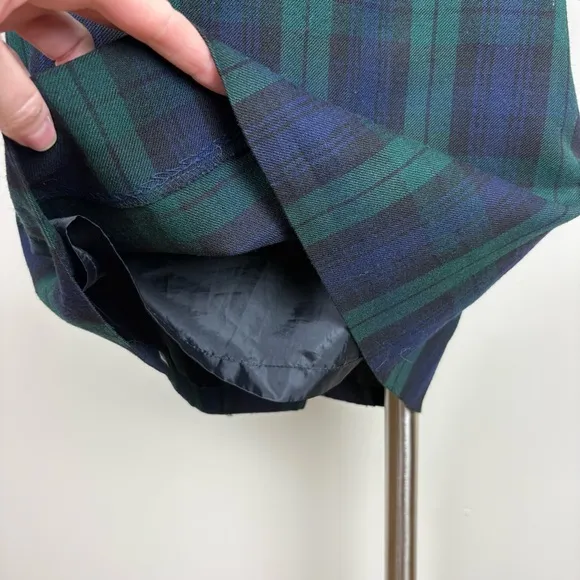 Brooks Brothers Vintage Wool Button Back Midi Dress Sz 4 Blue Green Tartan Plaid