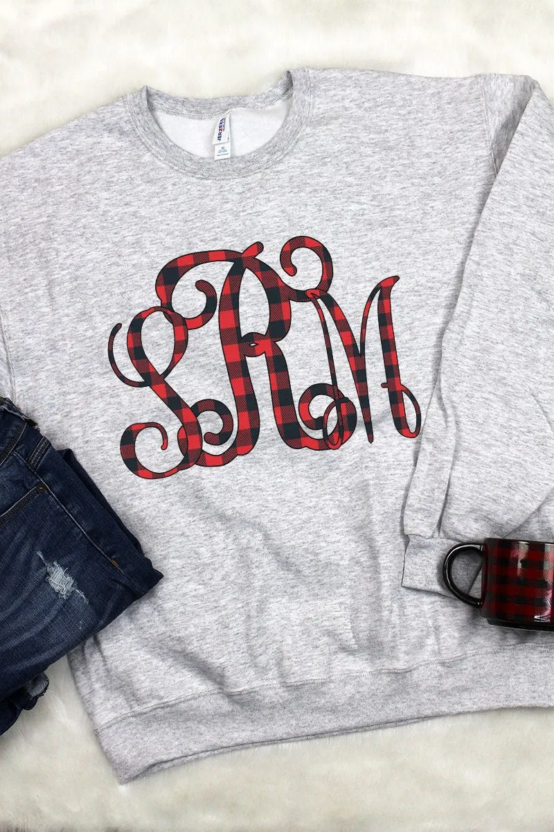 Buffalo Plaid Vine Monogram Unisex NuBlend Crew Sweatshirt