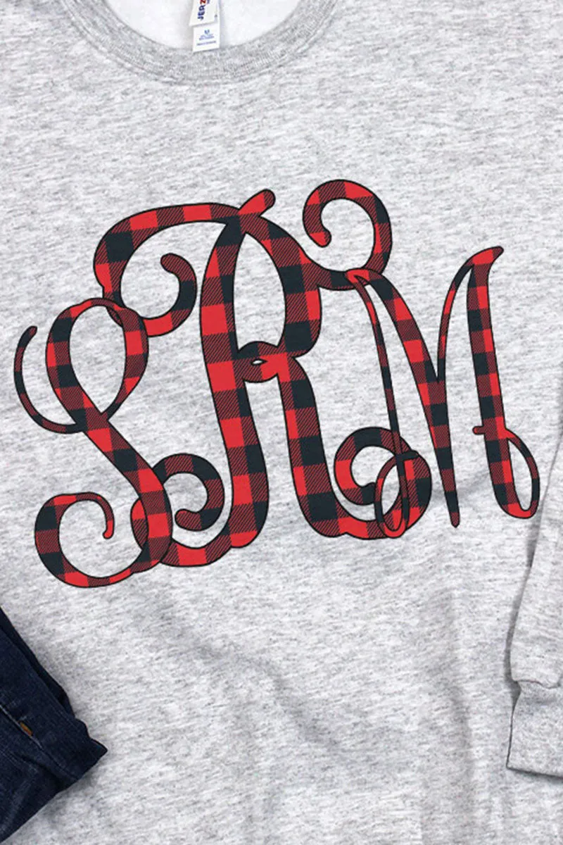 Buffalo Plaid Vine Monogram Unisex NuBlend Crew Sweatshirt