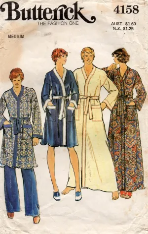 Butterick 4158 Mens Wrap Robe with Optional Contrast Trim 1970s Vintage Sewing Pattern Size MEDIUM Chest 38 - 40 inches
