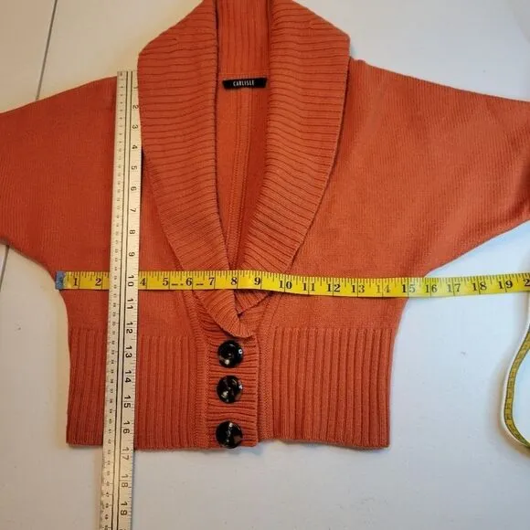 Carlisle Merino Wool Cropped Sweater Cardigan Rust Orange Women's XS