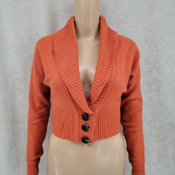 Carlisle Merino Wool Cropped Sweater Cardigan Rust Orange Women's XS