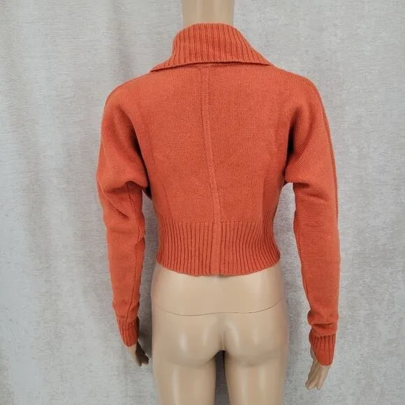 Carlisle Merino Wool Cropped Sweater Cardigan Rust Orange Women's XS