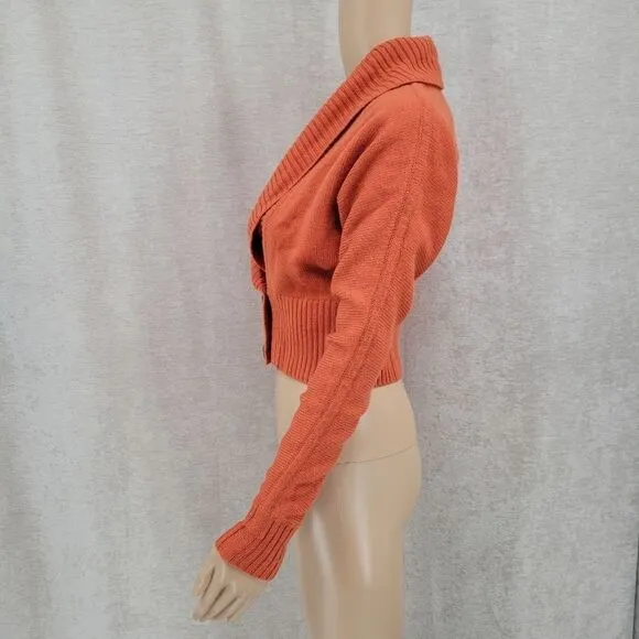 Carlisle Merino Wool Cropped Sweater Cardigan Rust Orange Women's XS