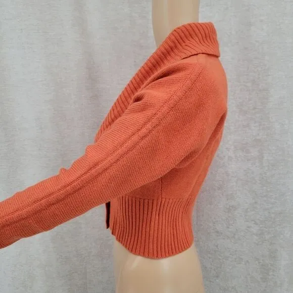 Carlisle Merino Wool Cropped Sweater Cardigan Rust Orange Women's XS