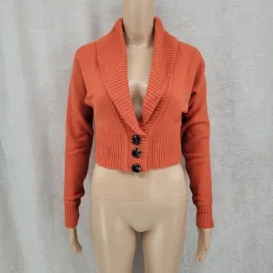 Carlisle Merino Wool Cropped Sweater Cardigan Rust Orange Women's XS