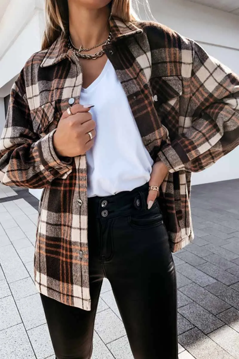 Casual Loose Retro Plaid Stitching Shirt Jacket