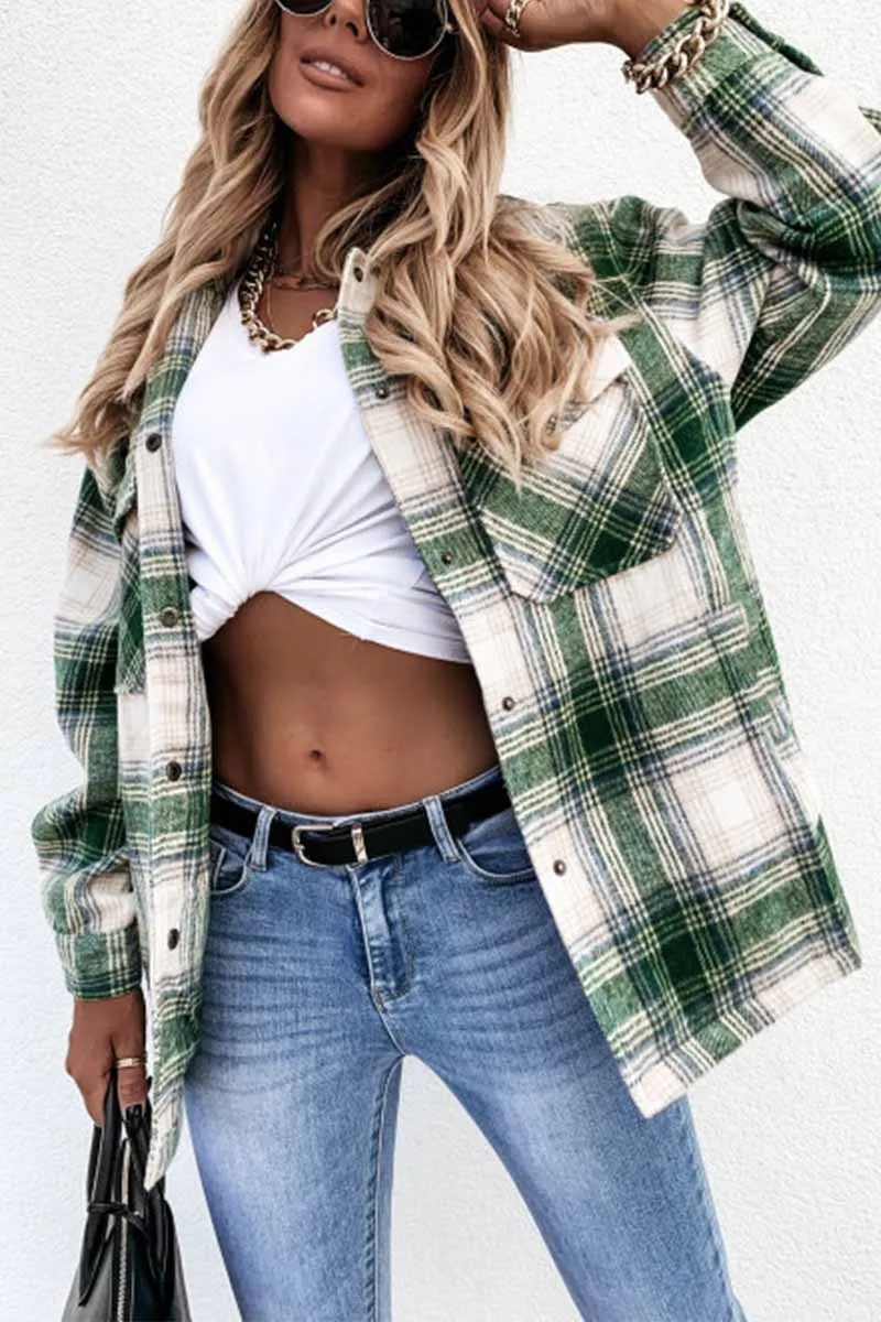 Casual Loose Retro Plaid Stitching Shirt Jacket