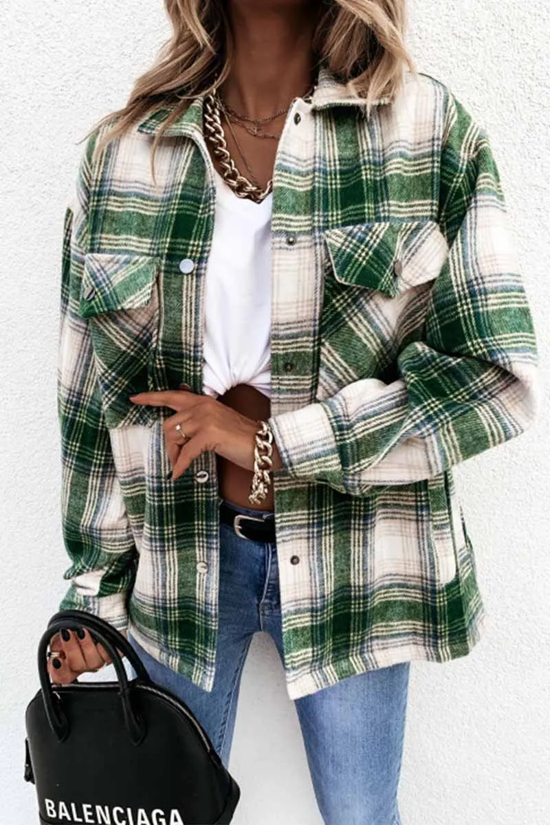Casual Loose Retro Plaid Stitching Shirt Jacket
