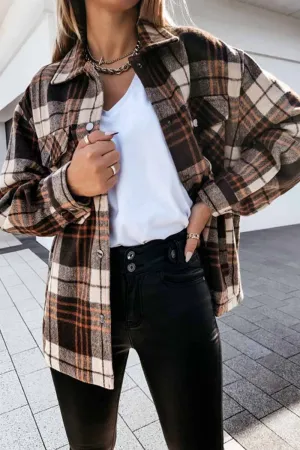 Casual Loose Retro Plaid Stitching Shirt Jacket