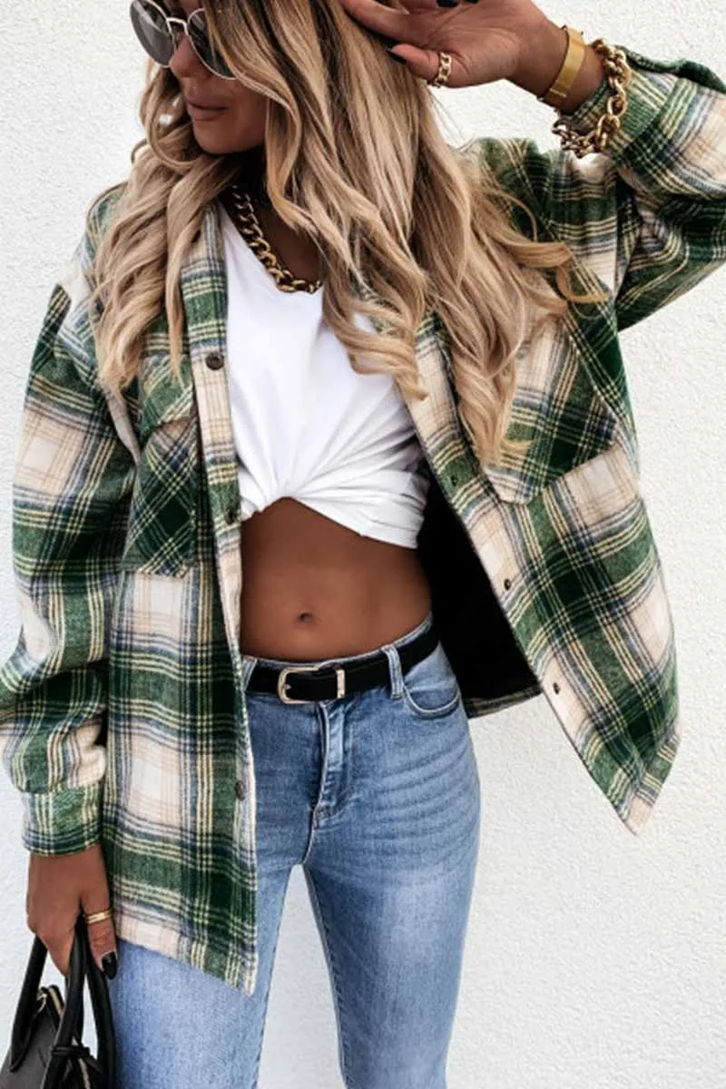 Casual Loose Retro Plaid Stitching Shirt Jacket