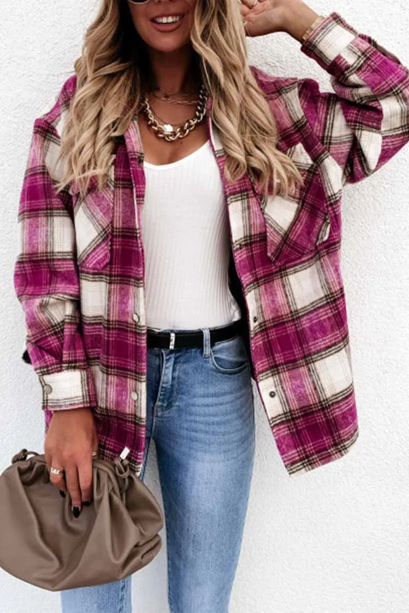 Casual Loose Retro Plaid Stitching Shirt Jacket
