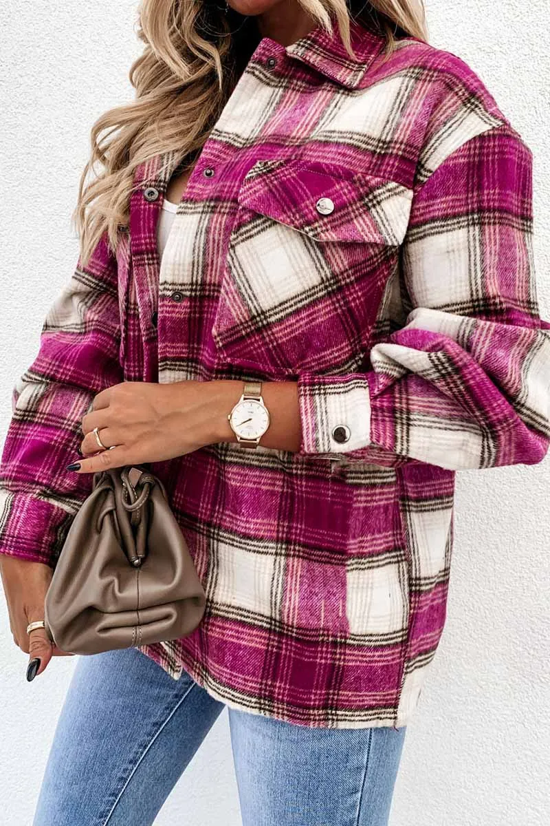 Casual Loose Retro Plaid Stitching Shirt Jacket