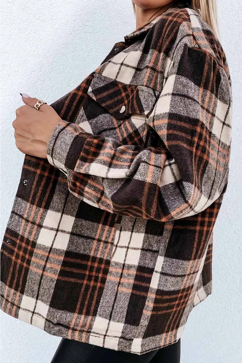 Casual Loose Retro Plaid Stitching Shirt Jacket