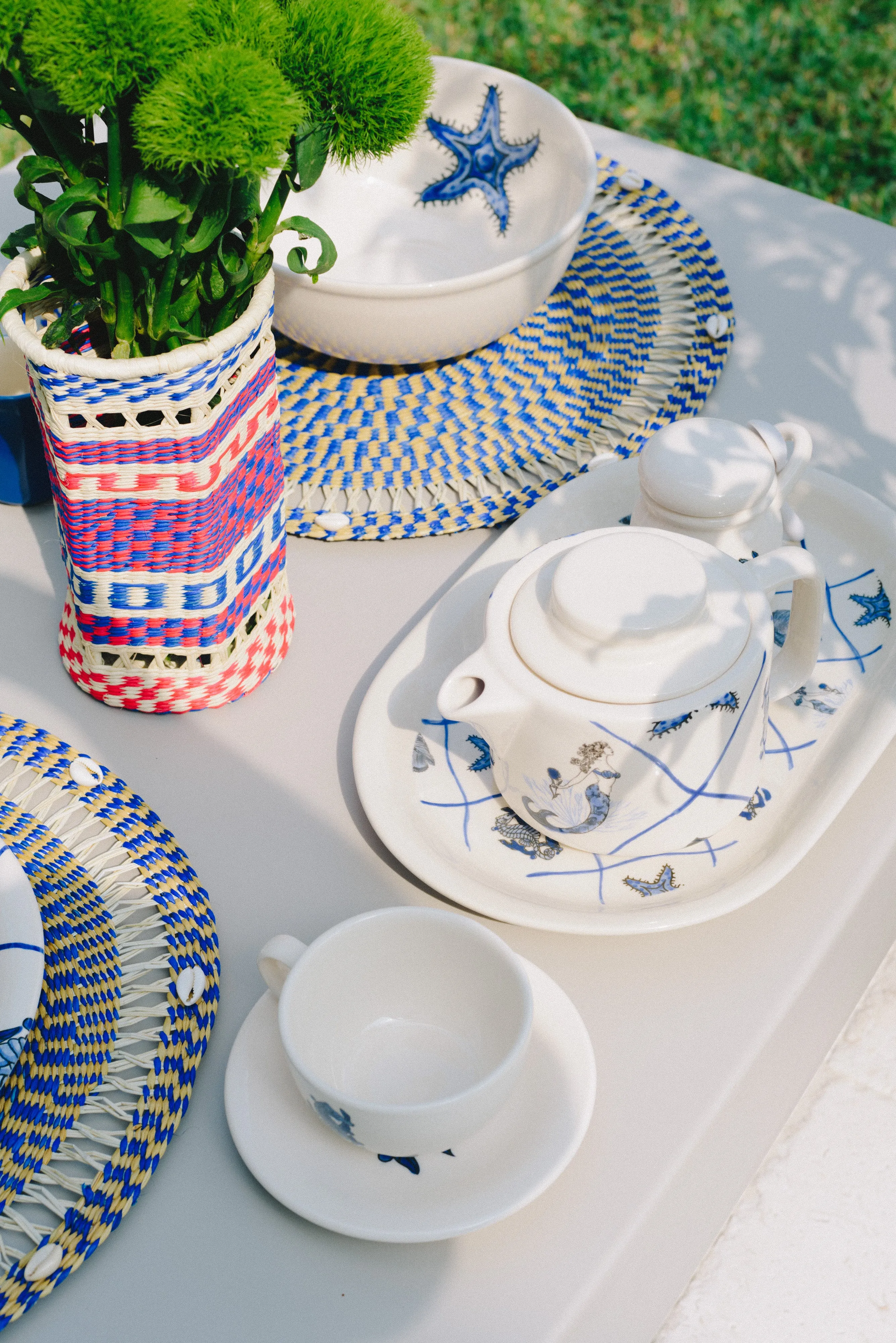 Ceramic Tea Cup & Tea Plate "Sirenas" (Set of 4)