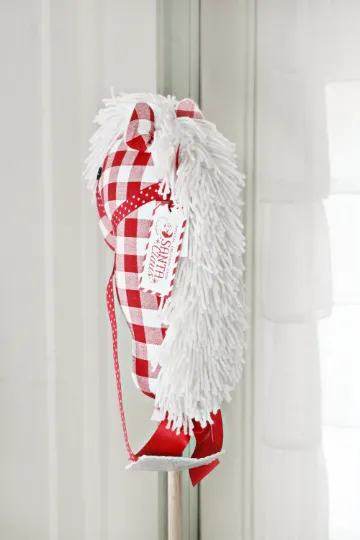 Children's Classic Retro Christmas Stick Horse - Red & White Buffalo Plaid