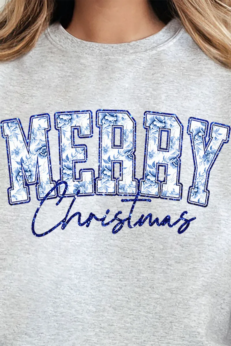 Chinoiserie Blue Merry Christmas Unisex NuBlend Crew Sweatshirt