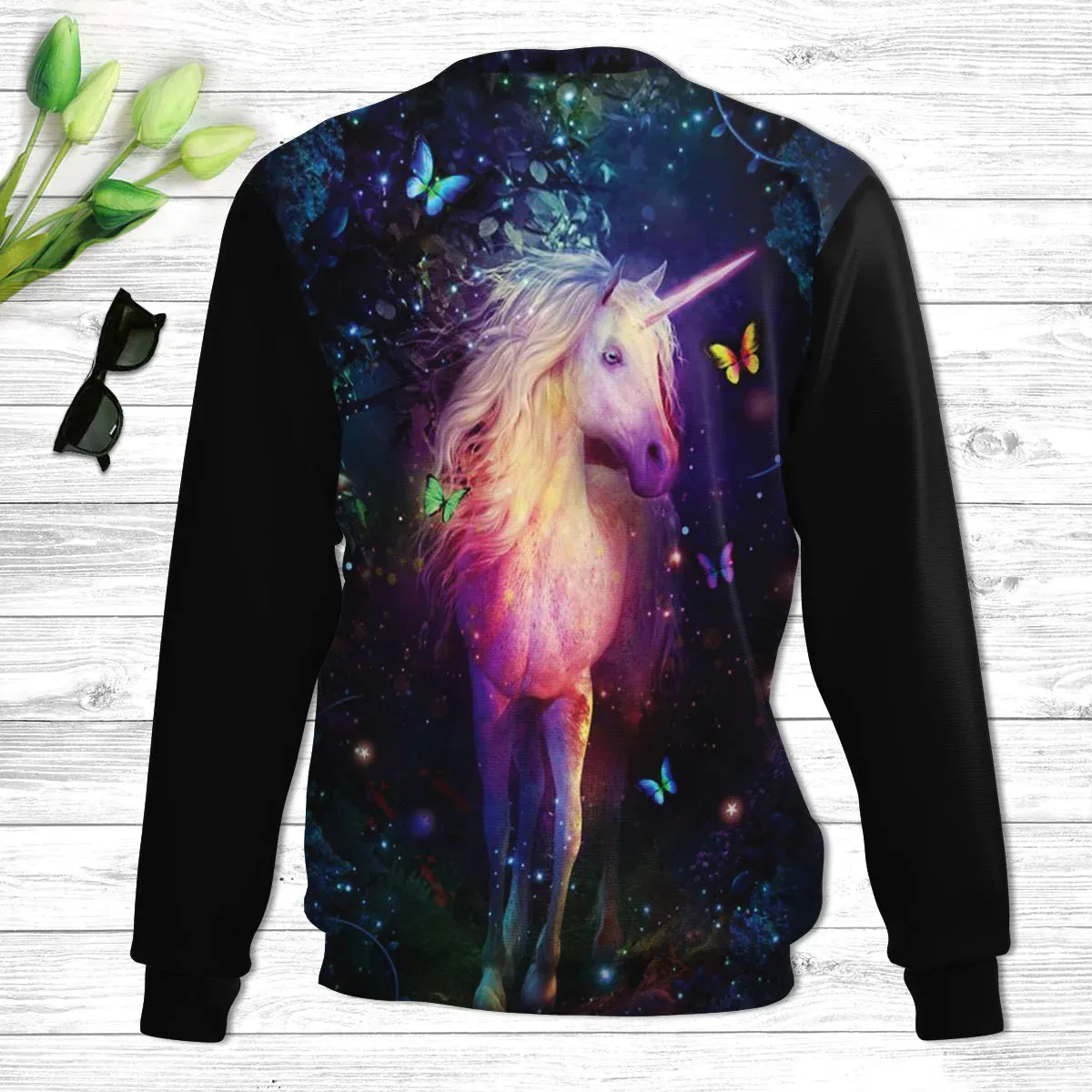 Christianartbag 3D Sweater,Believe In The Lord Jesus Unicorn & Cross  Butrerfly, Unisex Sweater, Christmas Gift.