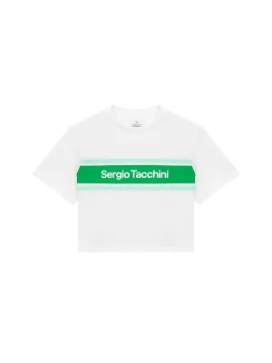 Color Block Crop T-Shirt- Off White/ Green