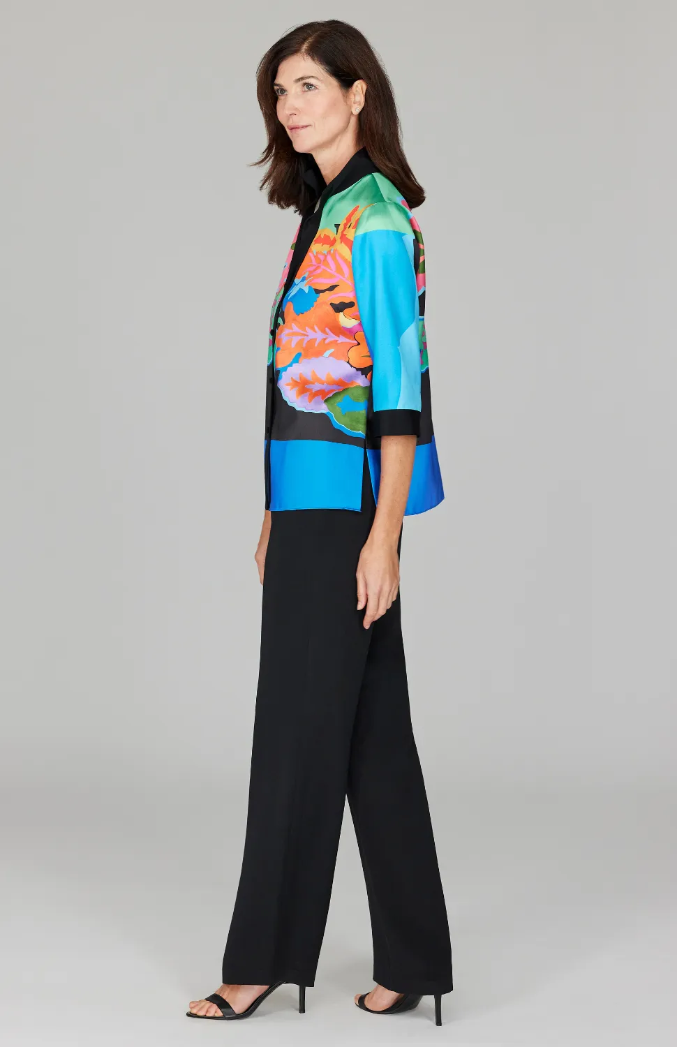 Color Block Floral High Neck Shirt