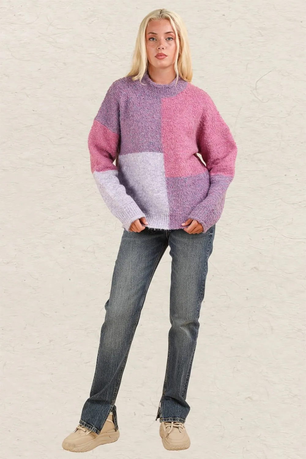 Color Block Mock Sweater - Pink