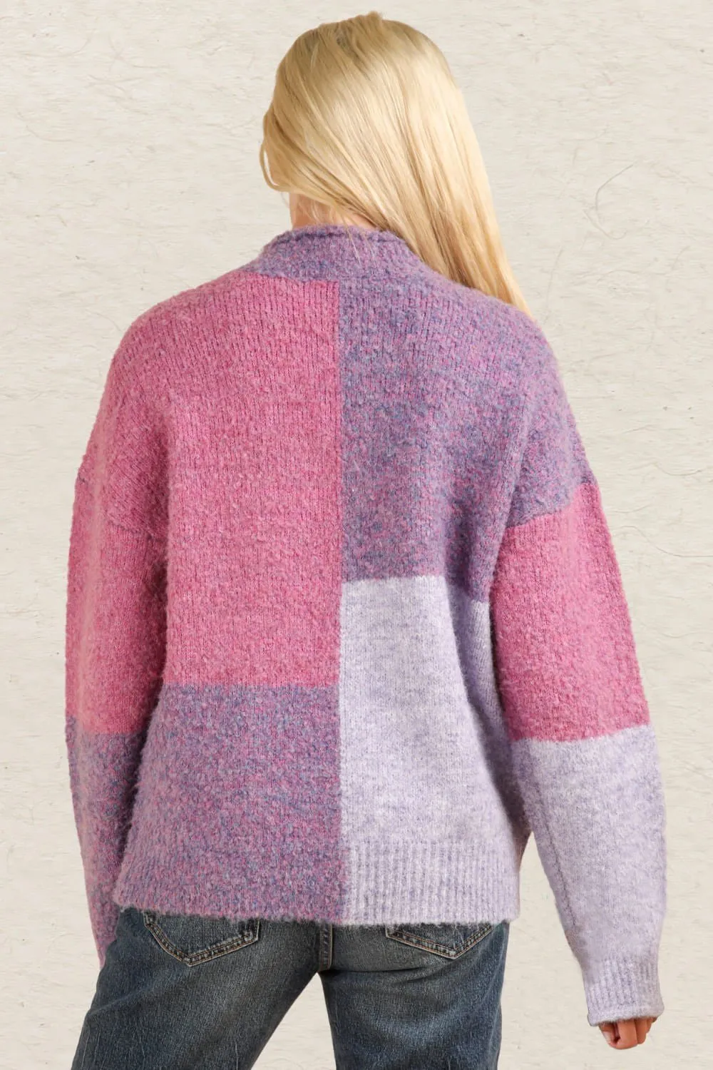 Color Block Mock Sweater - Pink
